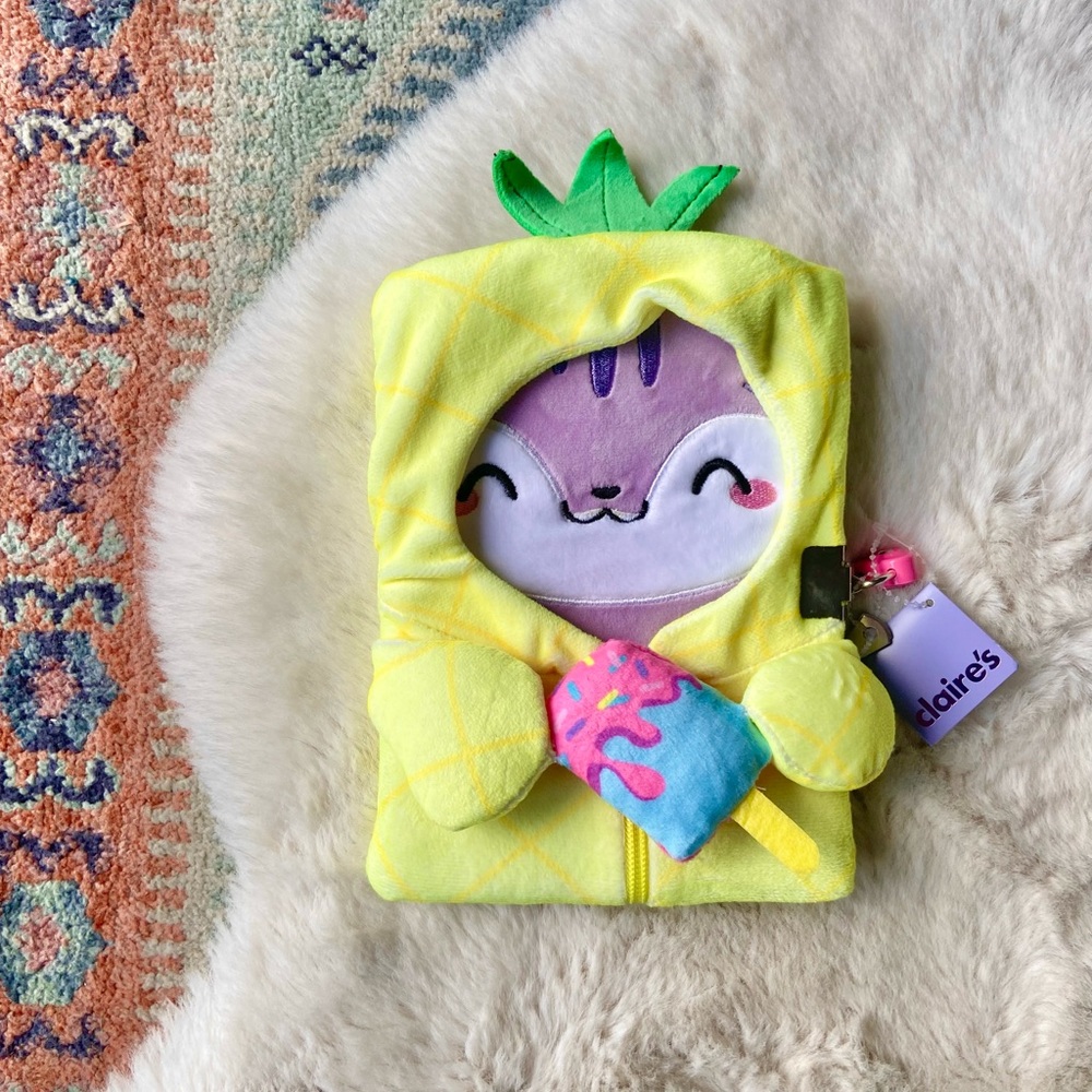 Claire’s plushie locking diary journal chipmunk & Pineapple NWT summer gift